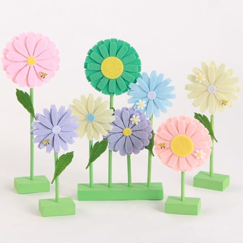 SUNBEAUTY 8 PCS Gänseblümchen Filz Centerpieces Bunt für Tische Blume Geburtstag Party Dekorationen Gänseblümchen Dekorationen für Mädchen Geburtstag Baby Shower Hochzeit(Beige Blau Lila Grün Rosa) von SUNBEAUTY