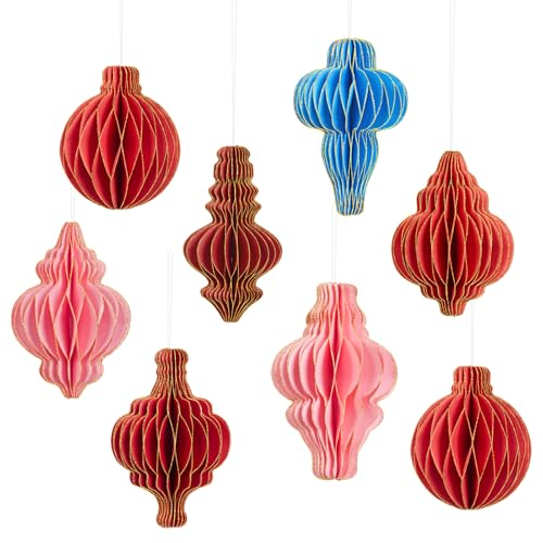 SUNBEAUTY 8 Stück Baumschmuck Weihnachten Hängende Waben Dekorationen Weihnachten Papierwaben Party Deko Christbaumschmuck Papier Rot-rosa Weihnachtsbaum deko von SUNBEAUTY