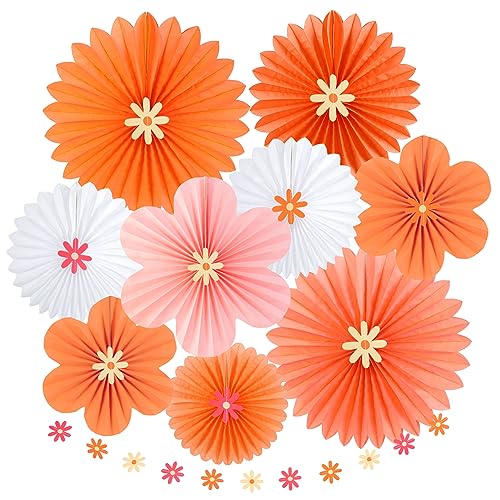 SUNBEAUTY 9 Stück Papier Fächer Dekoration Hanging Gänseblümchen Girlande Rosa Orange Weiß Blume Party Dekorationen für Hochzeit Geburtstag Tischdeko Classroom Baby Shower Backdrop Garland von SUNBEAUTY