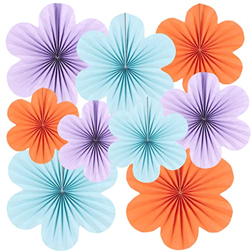 SUNBEAUTY 9 Stück Papier Fächer Dekoration Hanging Girlande Blau Hellviolett Orange Blumen Papierfächer Party Deko für Hochzeit Geburtstag Tea Party Tischdeko Classroom Baby Shower Backdrop Garland von SUNBEAUTY