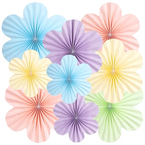 SUNBEAUTY 9 Stück Papier Fächer Dekoration Hanging Girlande Blau Rosa Lila Blumen Papierfächer Hellgrün Hellgelb Party Deko Set für Hochzeit Geburtstag Tischdeko Classroom Baby Shower Fasching Deko von SUNBEAUTY