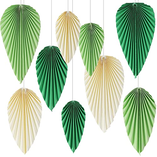 SUNBEAUTY 9 Stück Papier Fächer Dekoration Hanging Girlande Grün Blassgelb Blatt Papierfächer Party Deko Set für Hochzeit Geburtstag Tea Party Tischdeko Classroom Baby Shower Backdrop Garland von SUNBEAUTY