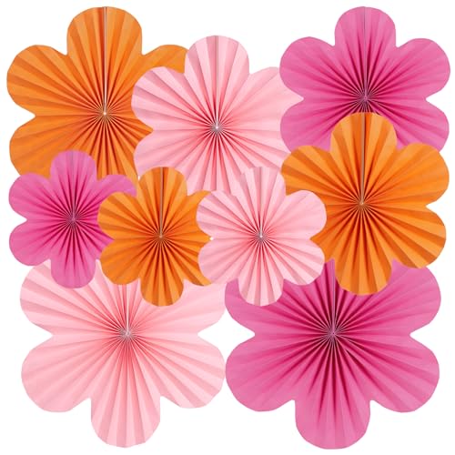 SUNBEAUTY 9 Stück Papier Fächer Dekoration Hanging Girlande Orange Blumen Papierfächer Rosa Party Deko für Hochzeit Geburtstag Tischdeko Classroom Baby Shower Rose Backdrop Garland von SUNBEAUTY