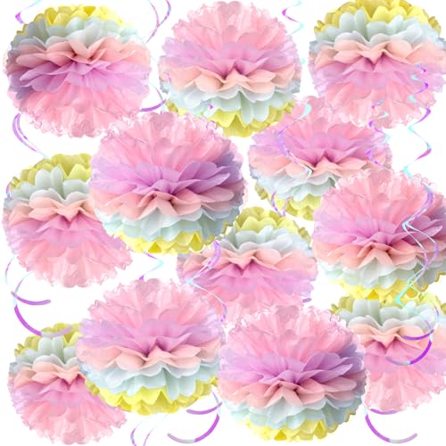 SUNBEAUTY Seidenpapier Pompons Deko 12 Stück Bunt Tissue Papier Pom Poms Dekoration für Osterdeko Hochzeit Geburtstagsdeko Tischdeko Babyparty Frühling Sommer Gartenparty deko von SUNBEAUTY