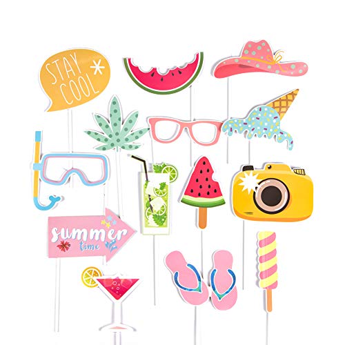 SUNBEAUTY Sommer Fotorequisiten Booth Props Hawaiian Strand Party Foto Requisiten (Summer time 14er Set) von SUNBEAUTY