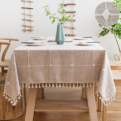 SUNBEAUTY Tischdecke Baumwolle 240x140 Leinen Tischdecke Beige Abwaschbar Tischdecken Rechteckig Tischtuch mit Quasten für Home Küche Speisetisch Dekoration von SUNBEAUTY