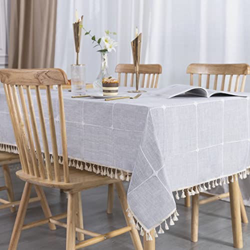 SUNBEAUTY Tischdecke Leinen Grau Abwaschbar Baumwolle Rechteckig Tischwäsche Tischtuch Elegant 140x220 Tafeldecke mit Tischdecke Quaste für Home Küche Speisetisch Dekoration von SUNBEAUTY