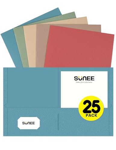 SUNEE Ordner mit Taschen (25 Stück, Retro-Farben), 2 Fächer, passend für Papier in Briefgröße, Papierordner für Schule, Büro, Zuhause, Geschäft von SUNEE