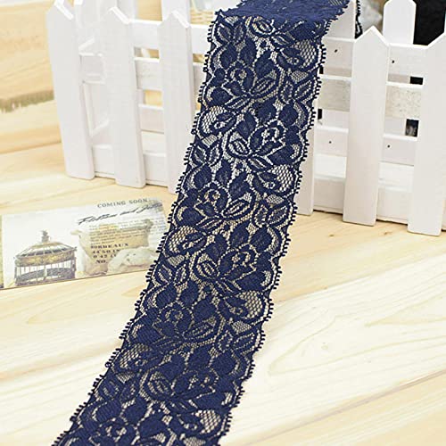 1m Spitzenbesatz zum Nähen, Elastisches Spitzenband mit Blumenbesatz, Spitzenband im Vintage-Stil, für Hochzeit Tischdeko Basteln Geschenkband Kraftpapier(Dunkelblau) von SUNERLORY