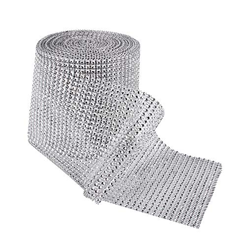 10 Yards Silbernes Kunststoff-Diamant-Strass-Netzband, Elegante Hochzeitsdekoration, 24 Reihen von SUNGOOYUE