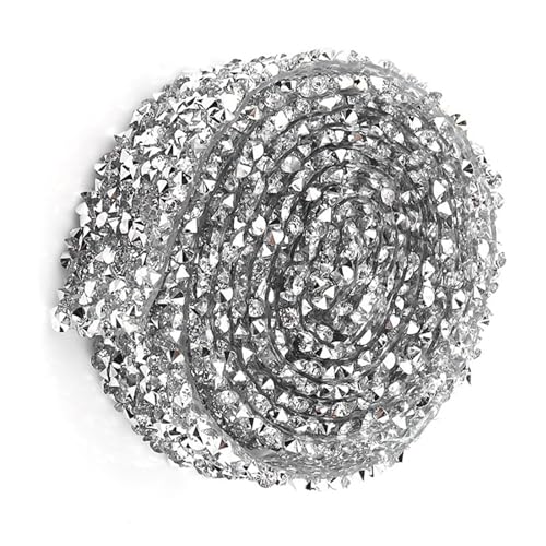 Funkelnder Kristall-Strass-Dekorationsgürtel für DIY-Bekleidungszubehör, Farbe Silber AB, 1 Yard Länge, 3 Cm Breite (Silbrig Weiß) von SUNGOOYUE