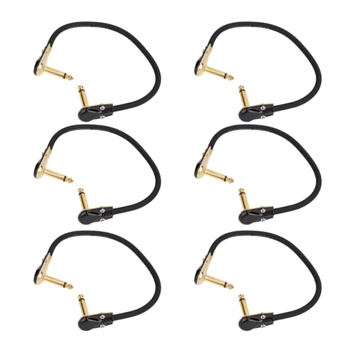 SUNGOOYUE E-Gitarren-Effektkabel, Patchkabel, 6 Stück, Schmal, Flach, Rechtwinklig, für Pedalboard-Organisation, 30 Cm (Flachkopf-Gold) von SUNGOOYUE