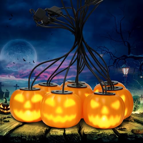 Halloween Kürbis Windlicht Deko, 8 Stück wasserdichte LED Kürbislaternen Lichterketten, Singender Sprechender Kürbis Animatronic Kürbisse Gruselspielzeug Scherz Kürbis Lichter für Halloween Party von SUNJULY