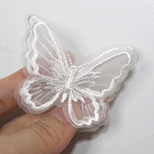 SUNMOVE 10 Stück Stickerei Schmetterling Aufnäher Abzeichen Hochzeit Brautkleid bestickte Applikation Nähen Handwerk DIY (weiß, 6 x 5 cm) von SUNMOVE