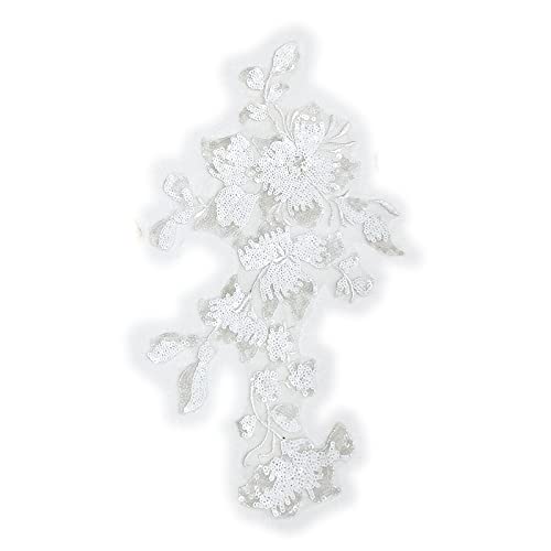 SUNMOVE Stickerei Pailletten Spitze Applikation Nähen Blume Stoff Kragen Patch für Hochzeit Kleid Braut DIY Handwerk (weiß) von SUNMOVE