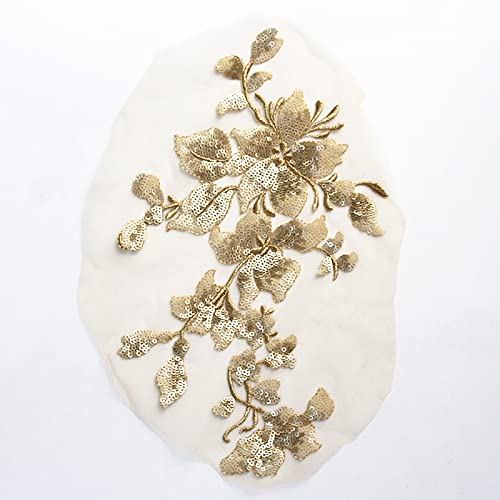 SUNMOVE Stickerei Pailletten Spitze Applique Nähen Blume Stoff Kragen Patch für Hochzeitskleid Kleid Braut DIY Handwerk (Silber Gold) von SUNMOVE