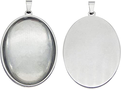 10 Stück Edelstahl Silber Oval Tropfen Runde Blank Lünette Fassung Tablett Anhänger mit Glas Cabochons für die Schmuckherstellung (oval - 25 x 18 mm) von SUNNEE