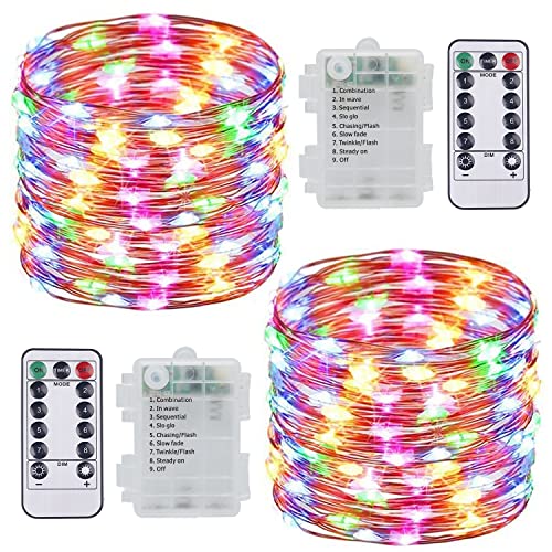 SUNNOW LED Batterie Lichterkette - 2er 10M 100 LED Lichterkette Kupferdraht mit Fernbedienung 8 Modi Wasserdicht Außen Lichterketten für Zimmer, Party, Hochzeit, Weihnachten Dekoration (Bunt) von SUNNOW