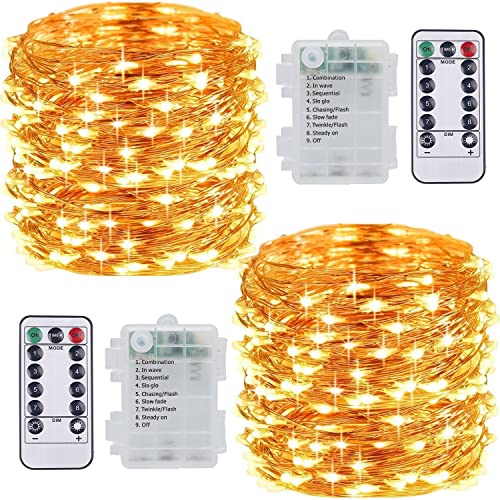 SUNNOW LED Batterie Lichterkette - 2er 10M 100 LED Lichterkette Kupferdraht mit Fernbedienung 8 Modi Wasserdicht Außen Lichterketten für Zimmer, Party, Hochzeit, Weihnachten Dekoration von SUNNOW