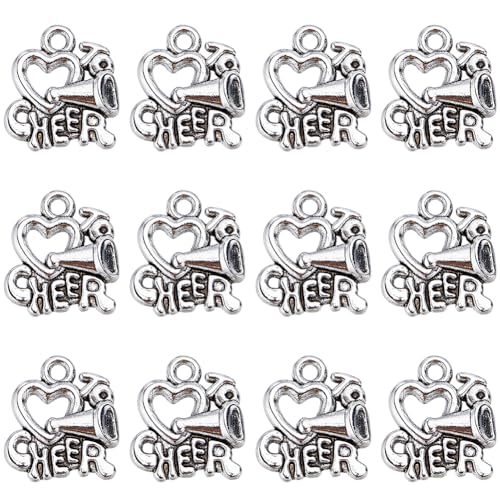 SUNNYCLUE 1 BOX 60PCS Silberne Cheer Charms Cheer Megaphon Charm Cheerleader Herz Antike Legierung Liebe Lautsprecher Sport Charm Großpackung Für Die Schmuckherstellung Charms DIY Ohrringe Armbänder H von SUNNYCLUE