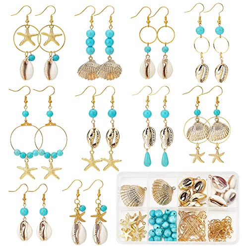 SUNNYCLUE 1 Box 10 Paar DIY Türkis Dangle Making Starter Kit Natural Shell Charms Ocean Charms Bulk Glasperlen Für Schmuckherstellung Kits Anfänger Frauen Erwachsene Sommer Hwaii Ohrringe Bastelbedarf von SUNNYCLUE