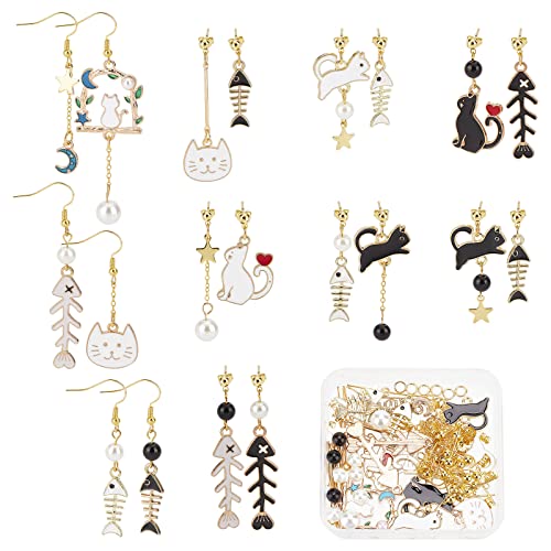 SUNNYCLUE 1 Box 10 Paar Katze Ohrringe Baumeln Starter Kit Haustiere Fischgräten Charms Schöne Tier Charm Glasperlen Für Schmuckherstellung Kits Anfänger Erwachsene Frauen DIY Ohrhänger Bastelbedarf von SUNNYCLUE