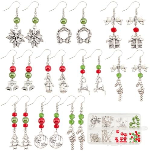 SUNNYCLUE 1 Box 10 Sets Weihnachtliches Ohrring Herstellungsset Modische Tropfen Ohrhänger Weihnachtsanhänger Baum Schneemann Schneeflocken Charms Für Schmuckherstellungs Sets Erwachsene Anfänger Sta von SUNNYCLUE