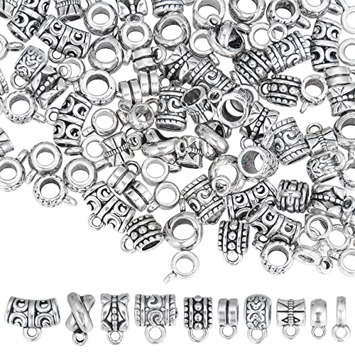 SUNNYCLUE 1 Box 100 Stück 10 Stil Bails Beads Connector Bail Bead Tube Bails Hanger European Tibetan Style Alloy Loop Loose Spacer Large Hole Beads Für Die Schmuckherstellung Erwachsene DIY Armband Ha von SUNNYCLUE