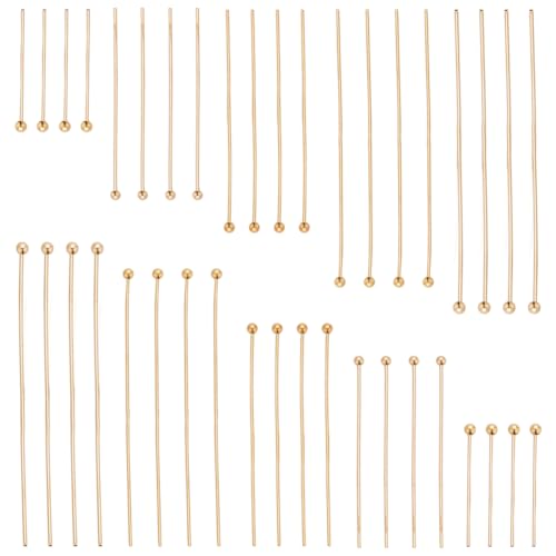 SUNNYCLUE 1 Box 100 Stück 20/30/35/45/50mm Schmuckkugelstifte Goldkopfstift Bulk Echtes 18K Vergoldetes Messing Kleine Runde Kugelkopfstifte Lange Beschläge Stifte Zur Schmuckherstellung Ohrringe Armb von SUNNYCLUE