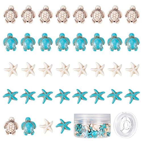 SUNNYCLUE 1 Box 100 Stück Meeres Schildkröte Perlen Schildkröten Türkis Seestern Perle Synthetische Seestern Schildkröte Charms Geschnitzte Ozean Tier Zwischenperlen Für Armbänder DIY Beads Zubehör von SUNNYCLUE