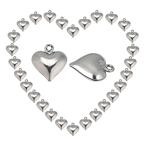 SUNNYCLUE 1 Box 100 Stück Silber Herz Charms Edelstahl Herzförmige Liebesanhänger Bulk 3D Metallperlen Für Schmuckherstellung Charms DIY Armbänder Halsketten Bastelbedarf von SUNNYCLUE