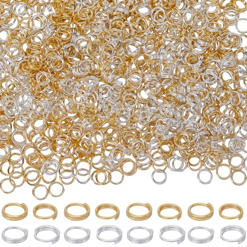 SUNNYCLUE 1 Box 1000 Stück 5 mm Schmuck Spaltringe Kleine Schlüsselringe Großpackung Mit Doppelschlaufen Gold/Silber Mini Verbinder Messing Biegering Für Schmuckherstellungszubehör DIY Halsketten Armb von SUNNYCLUE