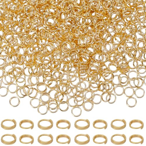 SUNNYCLUE 1 Box 1000 Stück Spaltringe Doppelschlaufe 5 mm Goldene Biegeringe Große Runde Schmuckschlaufen Verbindungsstück Aus Messing Mini Metallring Für Schmuckherstellungszubehör DIY Halsketten Arm von SUNNYCLUE