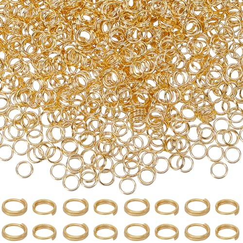 SUNNYCLUE 1 Box 1000 Stück Spaltringe Doppelschlaufe 5 mm Goldene Biegeringe Große Runde Schmuckschlaufen Verbindungsstück Aus Messing Mini Metallring Für Schmuckherstellungszubehör DIY Halsketten Arm von SUNNYCLUE