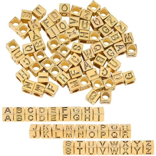 SUNNYCLUE 1 Box 104 Stück 26 Stile Goldene Alphabet Perlen Quadratisches Buchstaben Perlenset Metalllegierung ker Würfel A Bis B Charm Großes Loch Lose Abstandsperlen Für Die Schmuckherstellung Halske von SUNNYCLUE