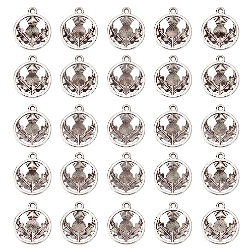 SUNNYCLUE 1 Box 120 Stück Distel Charms Bulk Schottland Distel Charm Tibetischer Stil Legierung Schottischer Distel Charm Flach Rund Mit Blumen Charm Für Schmuckherstellung Charms DIY Ohrringe Armbänd von SUNNYCLUE