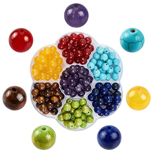 SUNNYCLUE 1 Box 140 Stück 7 Chakra-Perlen Natürlicher Edelstein Geniune Stein Bunte Runde Kristallheilungsenergie Lose Perlen Jade Achat Für Die Schmuckherstellung DIY Armbänder Bastelbedarf 8 mm von SUNNYCLUE