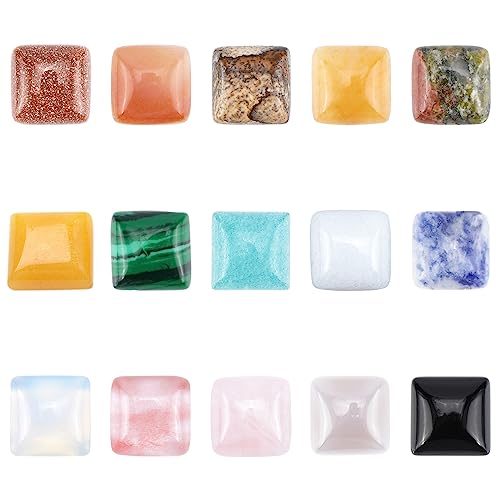 SUNNYCLUE 1 Box 15 Stile Edelstein Quadratische Cabochons Natürliche Flache Rückseite Heilchakra Stein Großhandel Schmuckzubehör Für DIY Ohrring Halskette Armband Schmuckherstellung, Gemischte Farbe von SUNNYCLUE