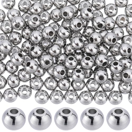 SUNNYCLUE 1 Box 150 Stück Metall Abstandsperlen 6 mm Edelstahlperlen Lose Nahtlose Perlen 2 mm Loch Kugelperlen Große Kleine Rondelle Perlen Für Die Schmuckherstellung Perlensets DIY Halskette Armband von SUNNYCLUE