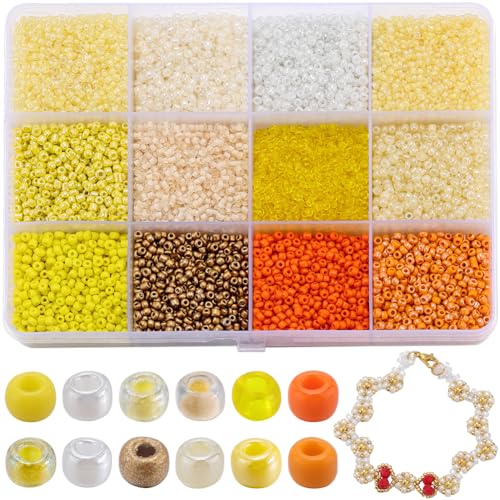 SUNNYCLUE 1 Box 156 g Armband Rocailles Perlen Set Glas Rocailles Perlen 2 mm Gelb Runde Glas Rocailles Perlen Mini Abstandshalter Lose Perlen Kleine Glasperlen Zur Schmuckherstellung DIY Freundschaft von SUNNYCLUE