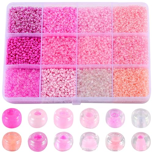 SUNNYCLUE 1 Box 156g Rosa Glasperlen, 2mm Mini Runde Bastelperlen, 12 Farben, 156g, DIY Schmuck von SUNNYCLUE