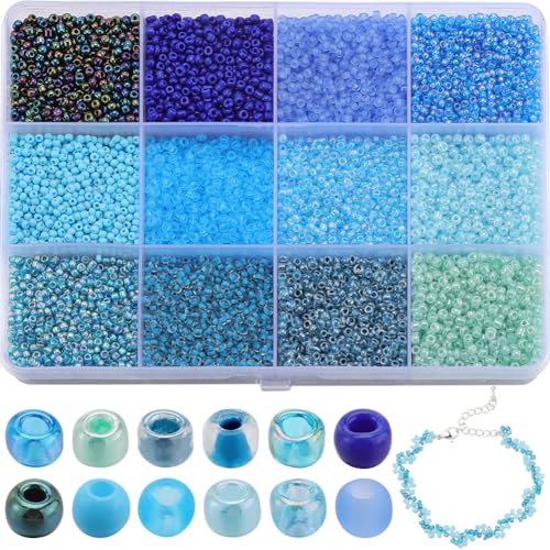 SUNNYCLUE 1 Box 156 g Rocailles Perlen Set Glasperlen Blau Runde Rocailles Perlen 2 mm Großpackung Transparente Kleine Bastelperlen Mini Glas Abstandshalter Lose Perlen Zur Schmuckherstellung Ohrringe von SUNNYCLUE