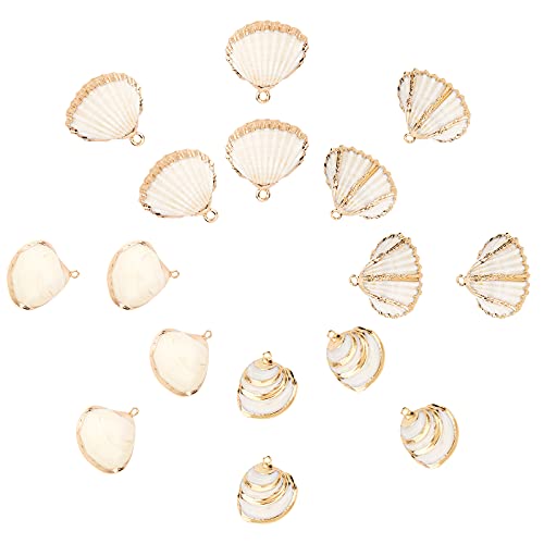 SUNNYCLUE 1 Box 16 Stück Muschel-Charms Oval Ozean Strand Spiralverbinder Anhänger Muschelschalen Charms Mit Plattierter Goldener Öse Für Die Schmuckherstellung DIY Halskette Armband Zubehör von SUNNYCLUE