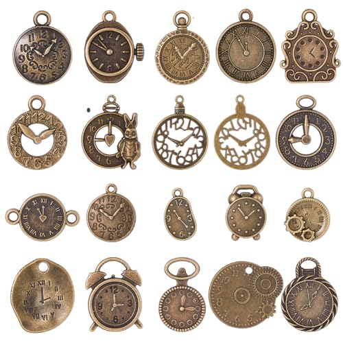 SUNNYCLUE 1 Box 2 Set 40 Stück Zifferblatt Charms Steampunk Charms Bulk Antik Bronze Retro Uhrenzahnrad Zahnrad Steam Punk Runde Uhren Charm Für Die Schmuckherstellung Charms DIY Armband Ohrringe Bast von SUNNYCLUE