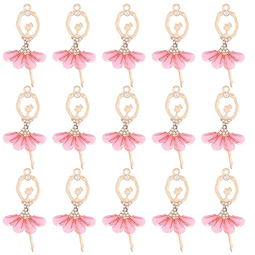 SUNNYCLUE 1 Box 20 STÜCK Ballerina Charms Tanz Charm Großpackung Ballett Tänzer Thema Schuh Rosa Rock Kleid Kristall Strasssteine Große Legierungs Charms Für Die Schmuckherstellung Charms Ohrringe Ha von SUNNYCLUE