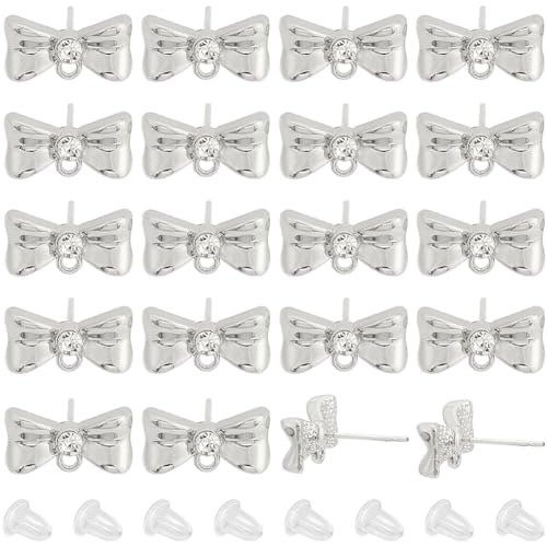 SUNNYCLUE 1 Box 20 Sets 925 Sterling Ohrstecker Mit Öse Ohrstecker Beschläge Silberner Strass Schleife Ohrstecker Mit Loch Großpackung Zur Schmuckherstellung Zubehör DIY Ohrringe Basteln von SUNNYCLUE