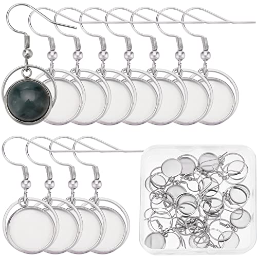 SUNNYCLUE 1 Box 20 Stück 10 Paar 12 mm Ohrring Einfassungen Leere Ohrringe Cabochon Fassungen Silber Edelstahl Baumelnde Runde Tablettbasis Für Frauen Erwachsene Schmuckherstellung Charms Bastelbedarf von SUNNYCLUE