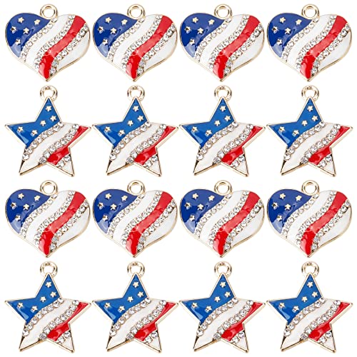 SUNNYCLUE 1 Box 20 Stück Amerika Flaggen Charms USA Charms Patriotischer Unabhängigkeitstag Charm 4. Juli Strasssteine Liebes Herz Stern Charms Für Die Schmuckherstellung Charm Halsketten Armband Ohrr von SUNNYCLUE