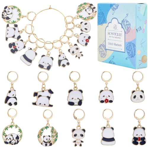 SUNNYCLUE 1 Box 20 Stück Panda Maschenmarkierer Niedliche Häkelmarker Charms Emaille Tier Edelstahl Hebelverschlüsse Metall Strickmarkierer Abnehmbare Häkelmarkierer Zum Anklipsen Für DIY Häkeln Stric von SUNNYCLUE