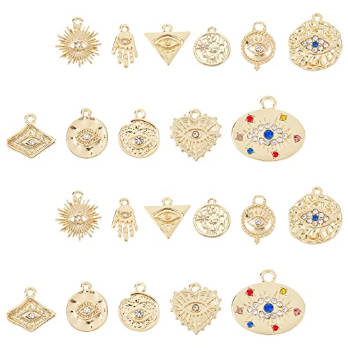 SUNNYCLUE 1 Box 22 Stück 18K Vergoldete Evil Eye Charms Bulk Legierung Strass Evil Eye Hamsa Hand Verbindungsstücke Link Charm Anhänger Schmuckzubehör Für Ohrring Armband Halskette Fußkettchen von SUNNYCLUE